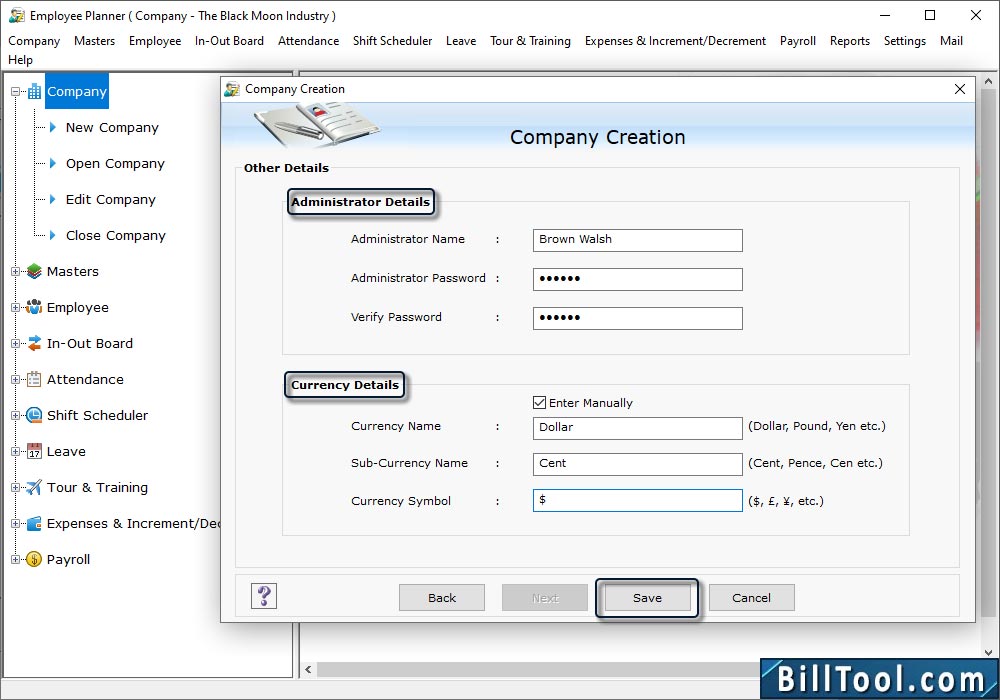 Administrator and Currency Details