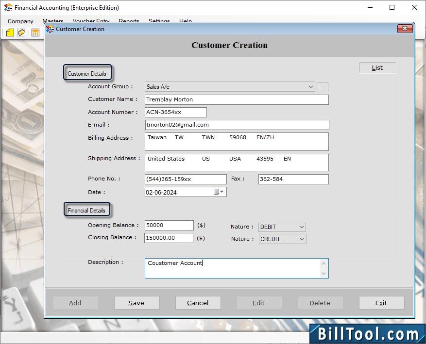 Customer and Financial Details