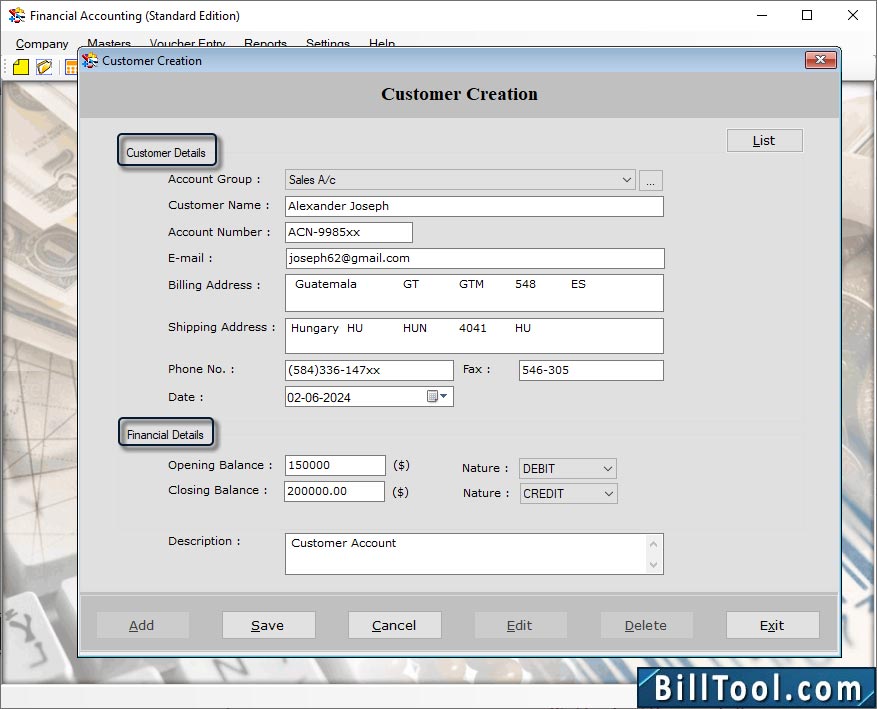 Customer and Financial Details