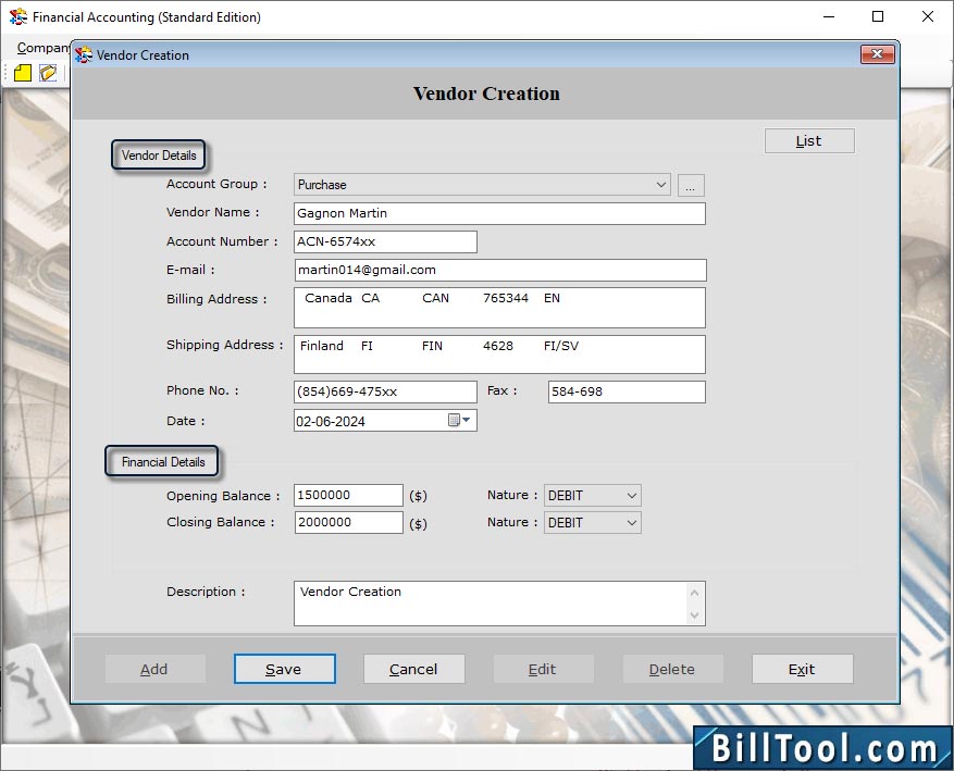 Vendor and Financial Details